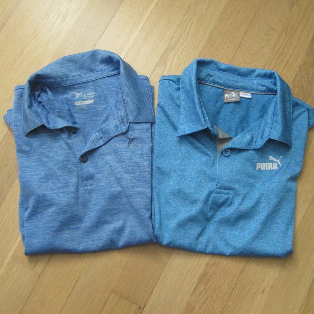 2 Boys Puma Old Navy Short Sleeve Polo Shirts Size L (10-12) Blue Tees